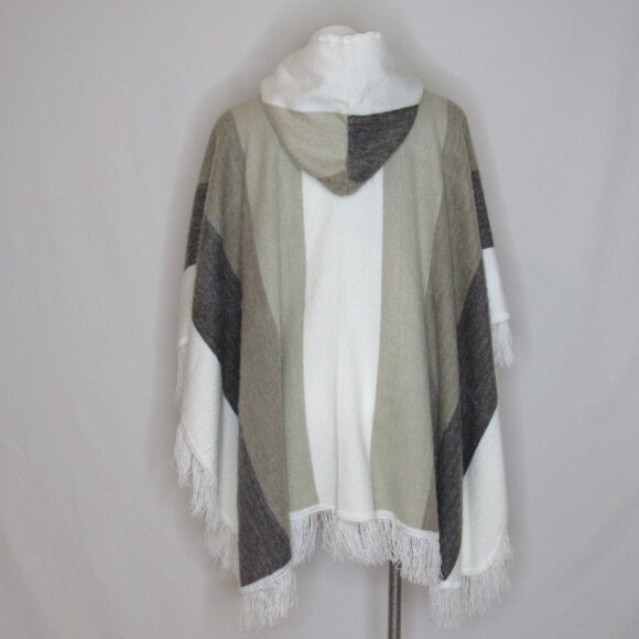 Andes Native Roots Hooded Poncho Alpaca Wool Hand Made Beige Stripe Women's OS - Picture 3 of 8